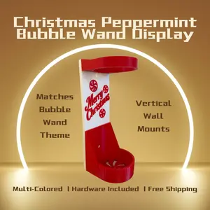 Peppermint Christmas Vertical Wall Mount Display for Theme Park Bubble Wands | 3D Printed Multi-Color Holders + Hardware Included
