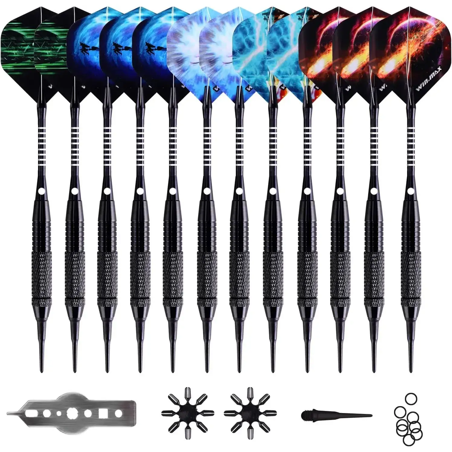 Darts Plastic Tip - Soft Tip Darts Set - 12 Pcs 18 Gram with 100 Extra Dart Tips 12 Flights Flight Protectors and Wrench for Electronic Dart Board
