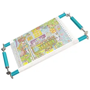 Couple Embroidery Art Blue 23.62in (60cm) 4-Slot M Embroidery Frame with 15cm Adjustable Side Bars — 2.8cm Diameter Aluminum Alloy 4-Slot Thickened Round Tube, Width-Adjustable, Suitable for Cross-Stitch, Quilting Crafts, Creation, Multi-Purpose