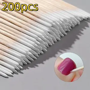 200pcs Nail Cleaning Sticks Wooden Cotton Tips, Manicure Detail Correction Tool, Cosmetic Nail Polish Remover, Wood Stick Cleaner