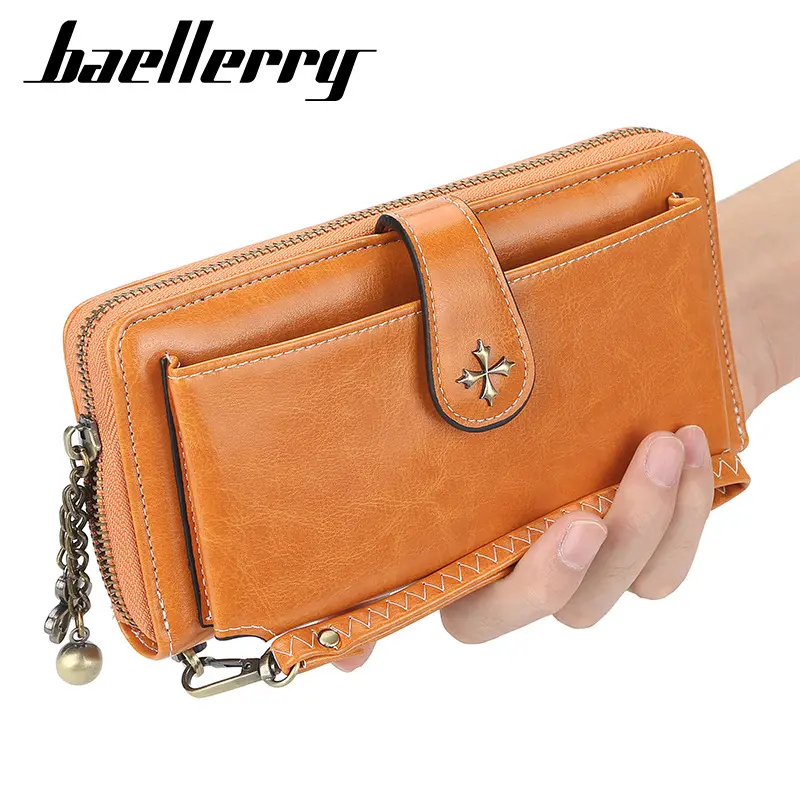 BAELLERRY Women's Long Wallet - PU Leather Durable Wallet, Elegant Fashion Accessory with Cross Accent and Chain Detailing, Elegant Fashion Wallet