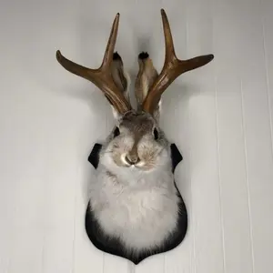 Easter Deer Head Wall Hanging Decoration, Faux Rabbit Fur Plush Ornament, Handmade Animal Specimen Figurine, Easter Decorations