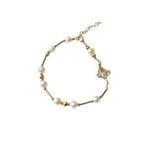 18K Gold Plated Natural Pearl FanShaped Bracelet-Handmade-Adjustable Fashion Jewelry Gift
