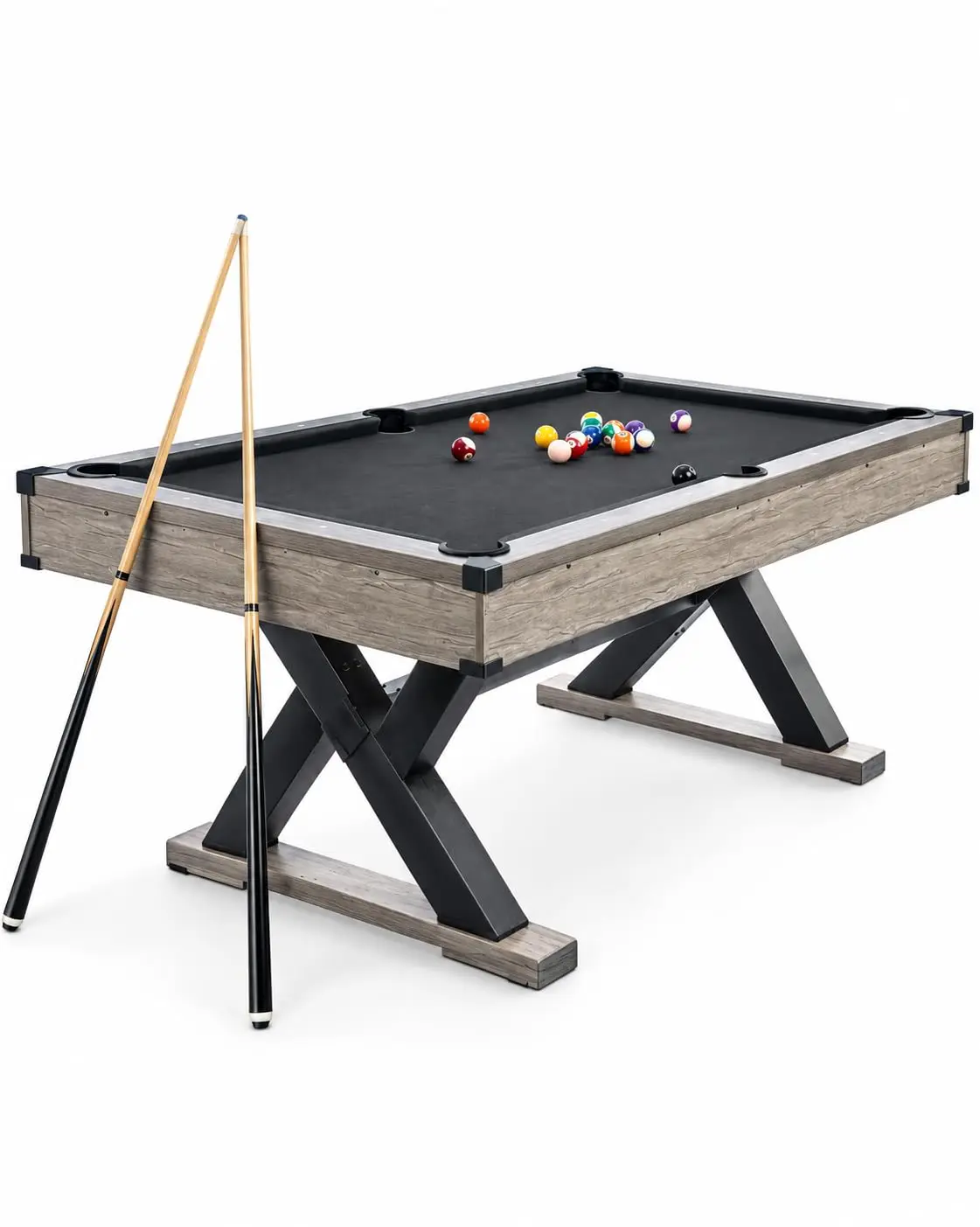 Garvee 7 FT K-Leg Pool Table with Modern Grey Finish, Includes 2 Cues, 16 Balls, Chalk, Triangle & Brush, Black Cloth Surface, Perfect for Home Game Room & Family Entertainment (84 x 46 x 32 Inch)
