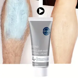 ROZINO Men's Hair Removal Cream 60g Soothing Formula for Coarse Hair with Glycerin Bisabolol & Charcoal Powder Gentle Effective