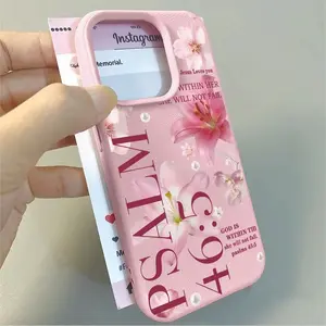 Phone Case: 1pc Pink Floral Bible Verse Phone Case Suitable for Apple IPhone 17 16 15 14 13 12 11 PRO MAX PLUS,AIR and iPhone X XS MAX  Antidrop Phone Case Vintage Elegant Can Be Given to Friends Can Be Given to Family Members as Gifts