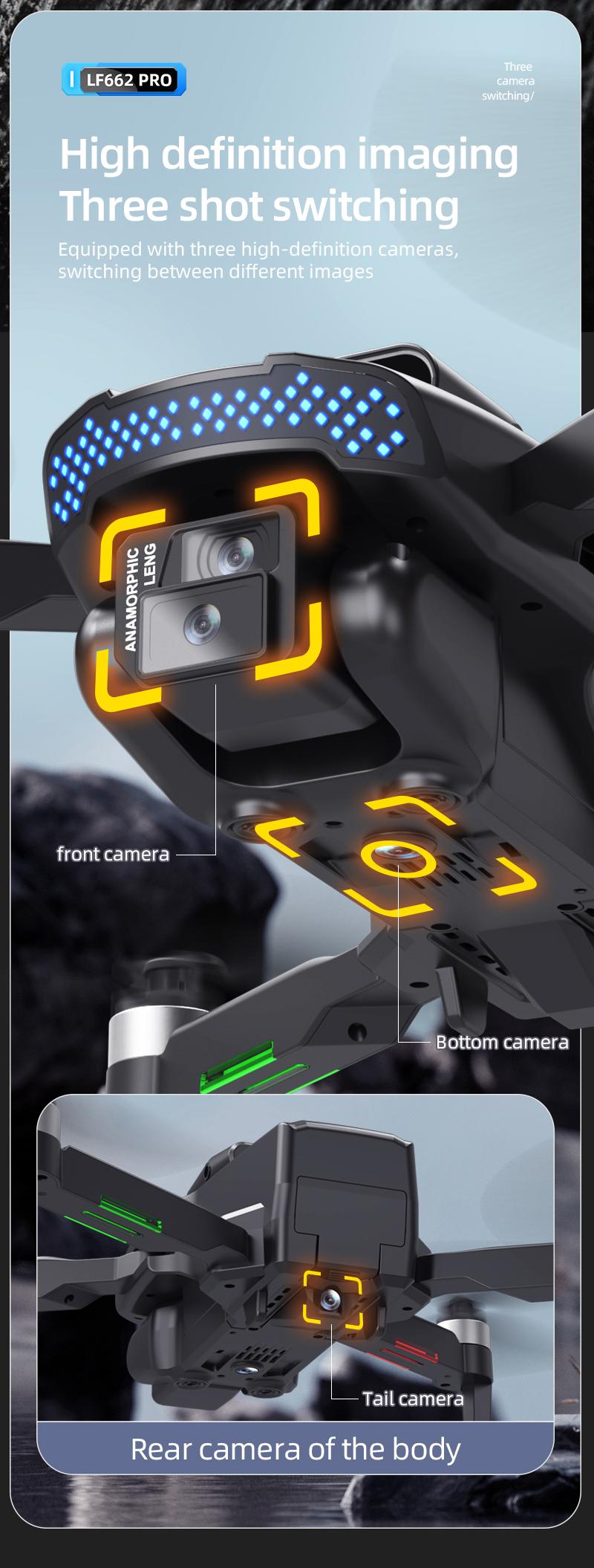 LF662 PRO 4K HD Triple Camera Flying Device, 360° Obstacle Avoidance Brushless Motor, 90° Electric Adjustable Lens, Foldable RC Aerial Camera with 20 Mins Flight Time, 1800mAh Battery, Optical Flow Hover, for Adults Beginners