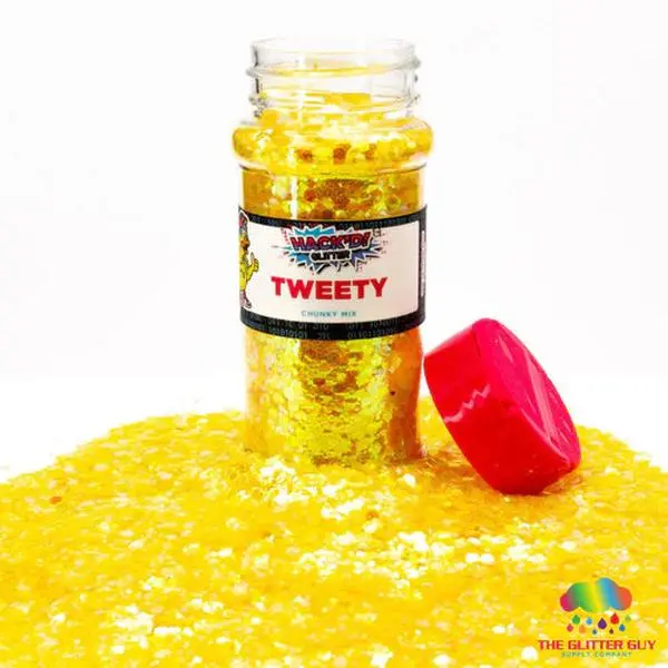 The Glitter Guy Tweeter Chunky Nail & Craft Glitter, Semi-Translucent Yellow Polyester Powder, Non-Toxic, 100mL Shaker, Nailcare Glitter