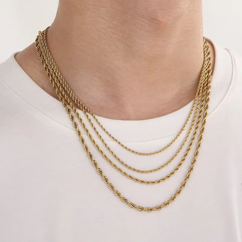 Rexviao Trendy Hip-Hop Spiral Twisted Chain Necklace (No Pendant) | Unisex | Multiple Sizes Available | High-Quality Titanium Steel | Ideal for Unique Styling | Perfect Anniversary, Birthday, or Valentine’s Day Gift for a Girlfriend