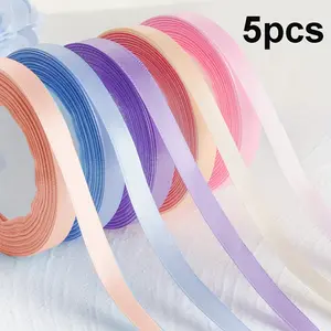 5 Pack 1cm Wide 21m Long Polyester Satin Ribbon, Wedding Bow Gift Wrapping Ribbon, DIY Hair Clip Lacing Ribbon, Holiday Party Decorations