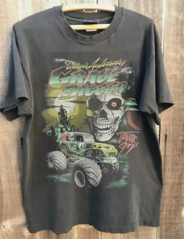 Vintage 1990s Grave Digger Monster Jam Unisex Tee Shirt, Top Menswear Streetwear Tropical Crewneck