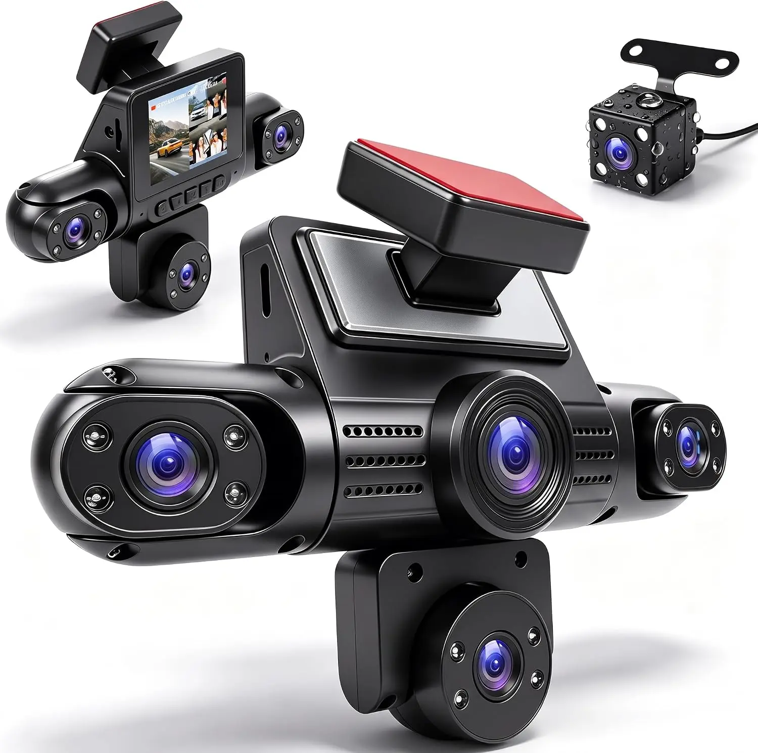 5-Channel 360-Degree All Sides Car Dash Cam, 2" Screen, 1080P HD Front Rear Left Right Inside Camera, Adjustable Night Vision, Loop Rec, 24H Parking Mode, Reverse View