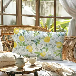 Lemon Blue Watercolor Porcelain Pattern Pillow Cover, Single Side Print, Rectangular Home Decor, Living Room Bedroom, No Insert Included