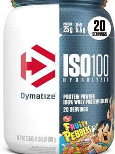 Fruity Pebbles ISO100 Whey Protein Powder Isolate, 25g of Protein, 5.5g BCAAs, 120 Cal., Gluten Free, 1g Fat, 1g Sugar, 2g Carb (20 Servings)