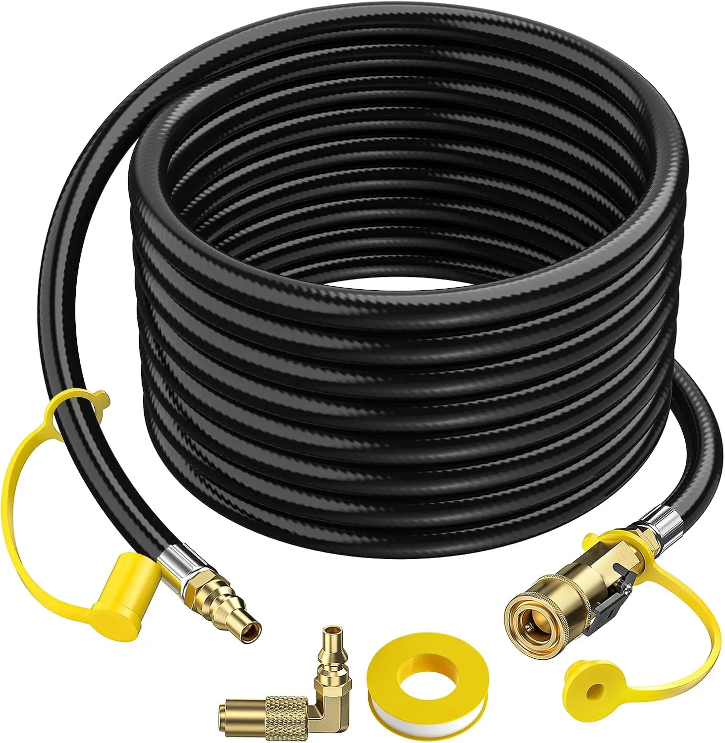 Alloxity 24FT Quick Connect RV LPG Hose, 1/4" Safety Shutoff Valve, 1/4" Male Full Flow Plug, Low Pressure Elbow Adapter for 17" & 22" Blackstone Griddles