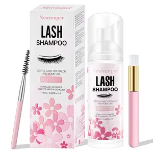 Lash Shampoo 100ML + Brush & Mascara Wand Eyelid Foaming Cleansing, Extension Cleanser Remover,Makeup Remover