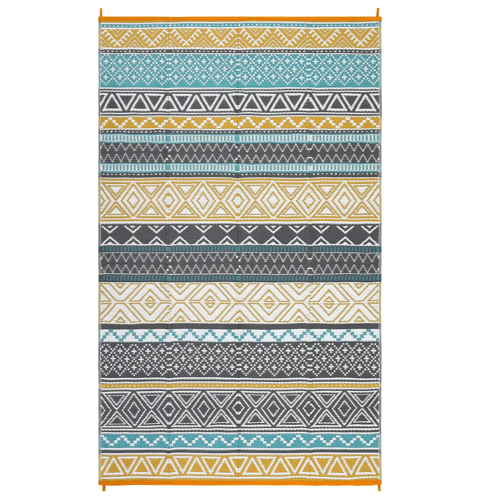 9x18 ft (Actual Size) Lightweight Plastic Rectangular Boho Area Rug, Multicolor Yellow-Green-Gray-White Reversible Weather-Resistant Outdoor Rug for Beach, Patio Use, Boho Rugs, Multicolor Rug