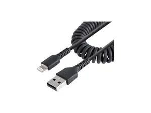 StarTech 1m (3ft) USB to Lightning Cable, MFi Certified, Coiled iPhone Charger Cable, Black, Durable TPE Jacket Aramid Fiber, Heavy Duty Coil Lightning Cable