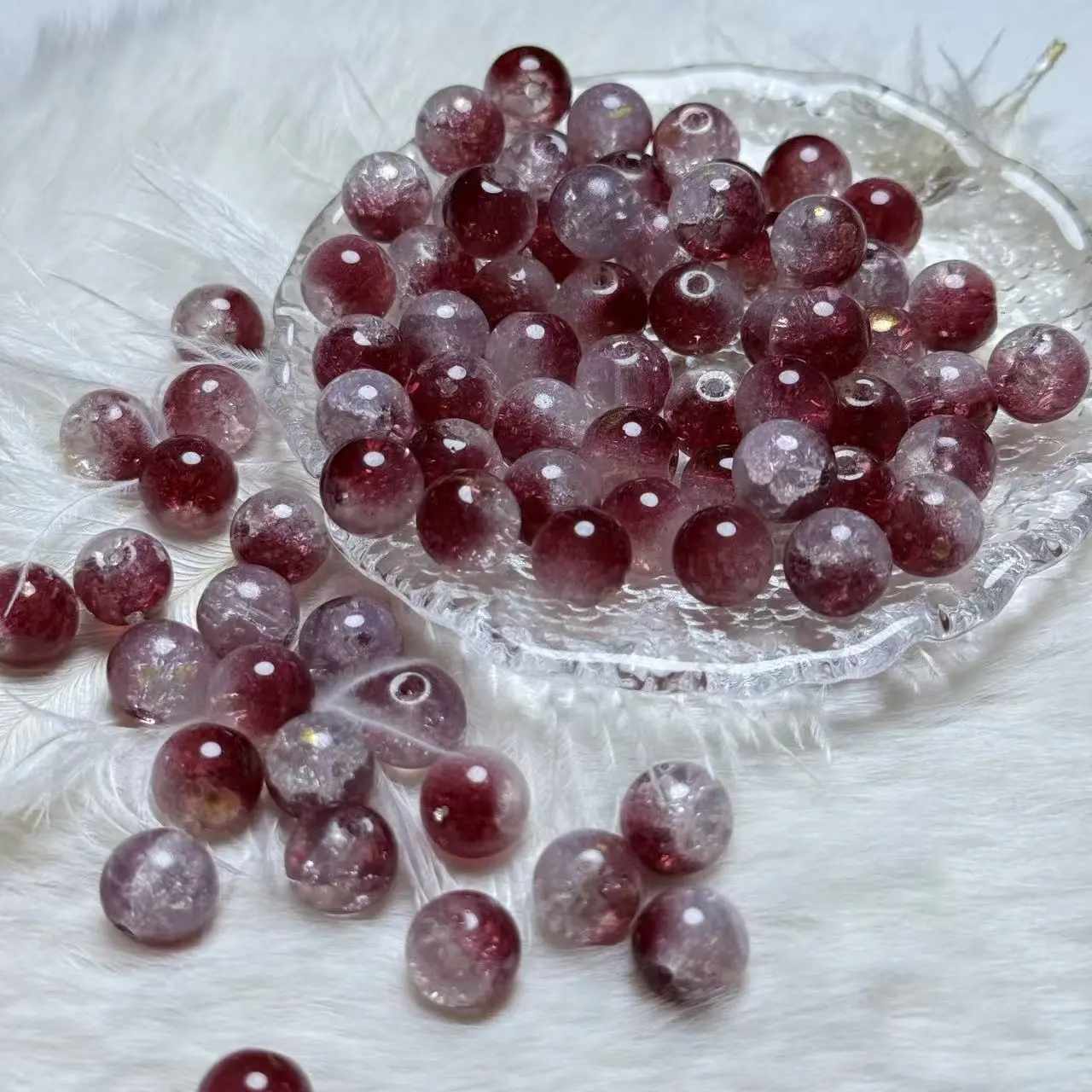 【A147】10mm Wine Red Gold Speckled Crackle Glass Beads 75ml