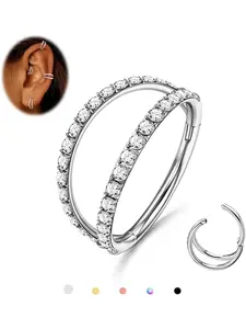 G23 Titanium Nose Rings Hoops Hinged Nose Ring 16g 18g 20g for Men and Women, Double Hoop Septum Click Jewelry, Clear Cz Paved for Cartilage and Conch, Body Jewelry