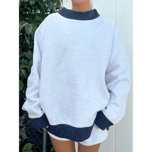Pearl Grey Navy Blue Polka Dot Mockneck Sweatshirt