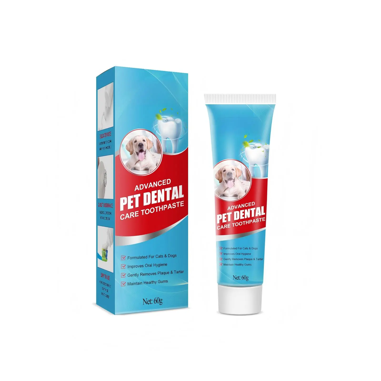 Dog & Cat Edible Oral Care Gel Toothpaste (60g Single Tube) - Cross-Linked Sodium Carboxymethyl Cellulose, Easy to Use Daily Grooming Product for Tartar Reduction, Plaque Removal, Freshens Breath, Maintain Healthy Gums
