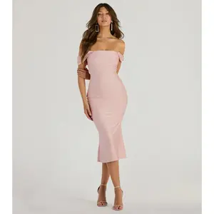 Exceptional Off-The-Shoulder Flared Midi Dress