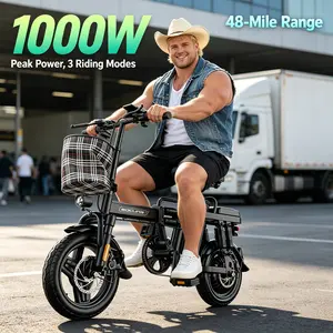 High Performance Z1 14" Foldable Electric Bike, 1000W Motor 15Ah Removable Battery Achieve 48 Miles Max Range, High Carbon Steel Body Dual Disc Brakes, LED Speed Indicator & Remote Start Lock, All Purpose Commuter & Outdoor E-Bicycle