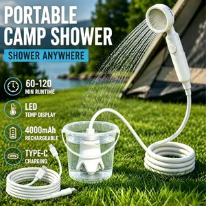 Wetough Portable Camping Shower Outdoor Camp Shower Pump,Upgrade Rechargeable Electric Shower Pump with Intelligent Digital Display Multiple Spray Modes for Camping, Hiking, Traveling