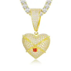 Iced Out Heart Lock Pendant – VVS Moissanite Gold Plated 925 Silver Hip Hop Glow