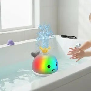 Electric Sensory Water Whale Bath Toy with Lights, USB Rechargeable Battery Included, Summer Bathroom Playtime Fun for Kids