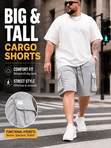 Plus Size Men's Casual cargo shorts, Menswear, Side Flap Pocket Design, Comfortable and Fashionable, Ideal for Daily Wear and Outdoor Activities
