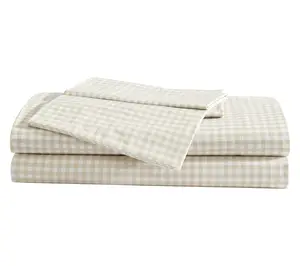 Eddie Bauer Little Gingham White-Beige Queen Sheet Set