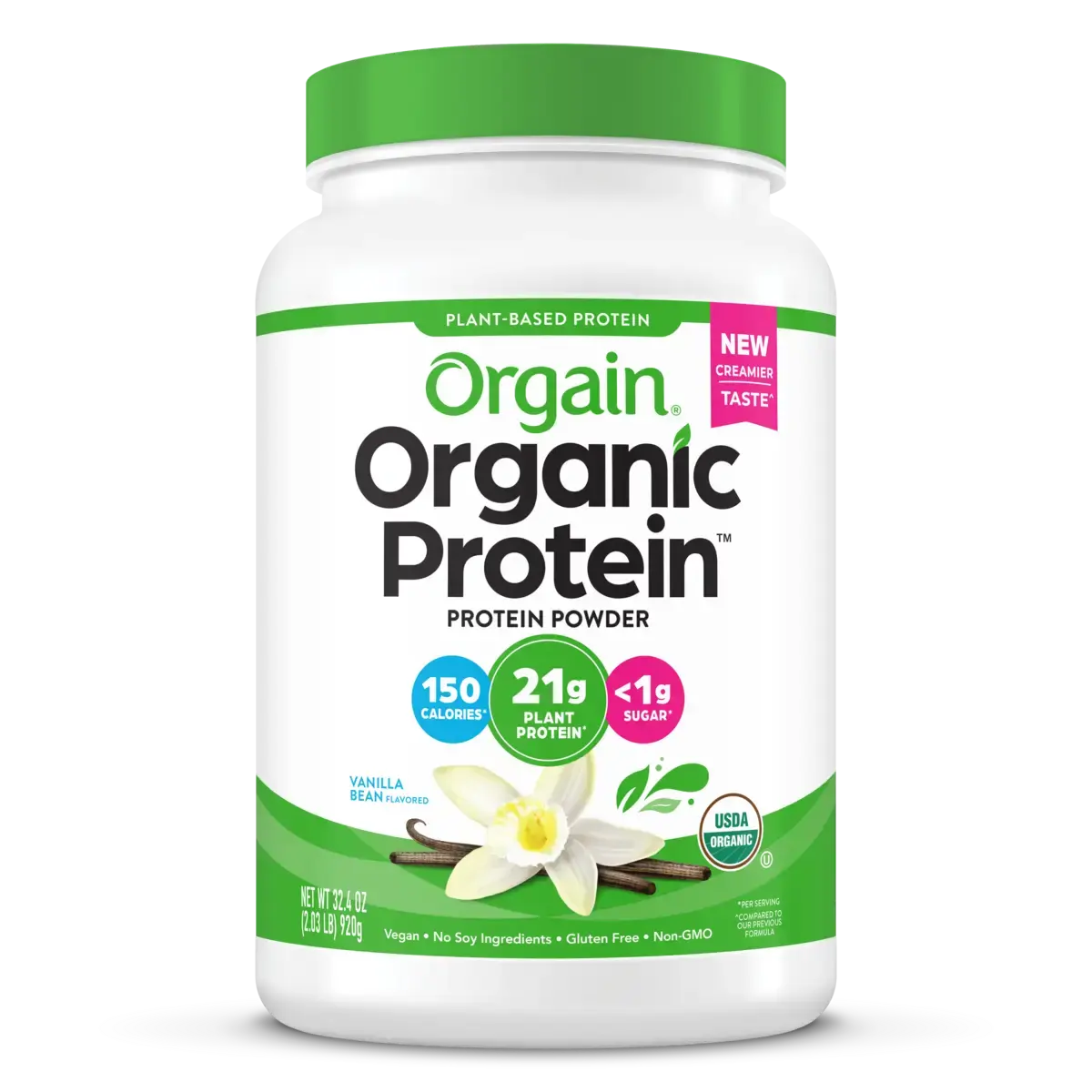 Orgain Organic Vegan Protein Powder - 21g Plant Protein, 6g Prebiotic Fiber, No Lactose Ingredients, No Added Sugar, Non-GMO, for Shakes & Smoothies