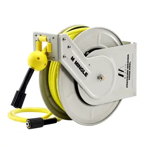 M Mingle Retractable Pressure Washer Hose Reel 1/4" × 60ft 3600 PSI Heavy Duty Non-Snag Rollers Wall/Floor Mounted with M22 Connection, ChristmasGift