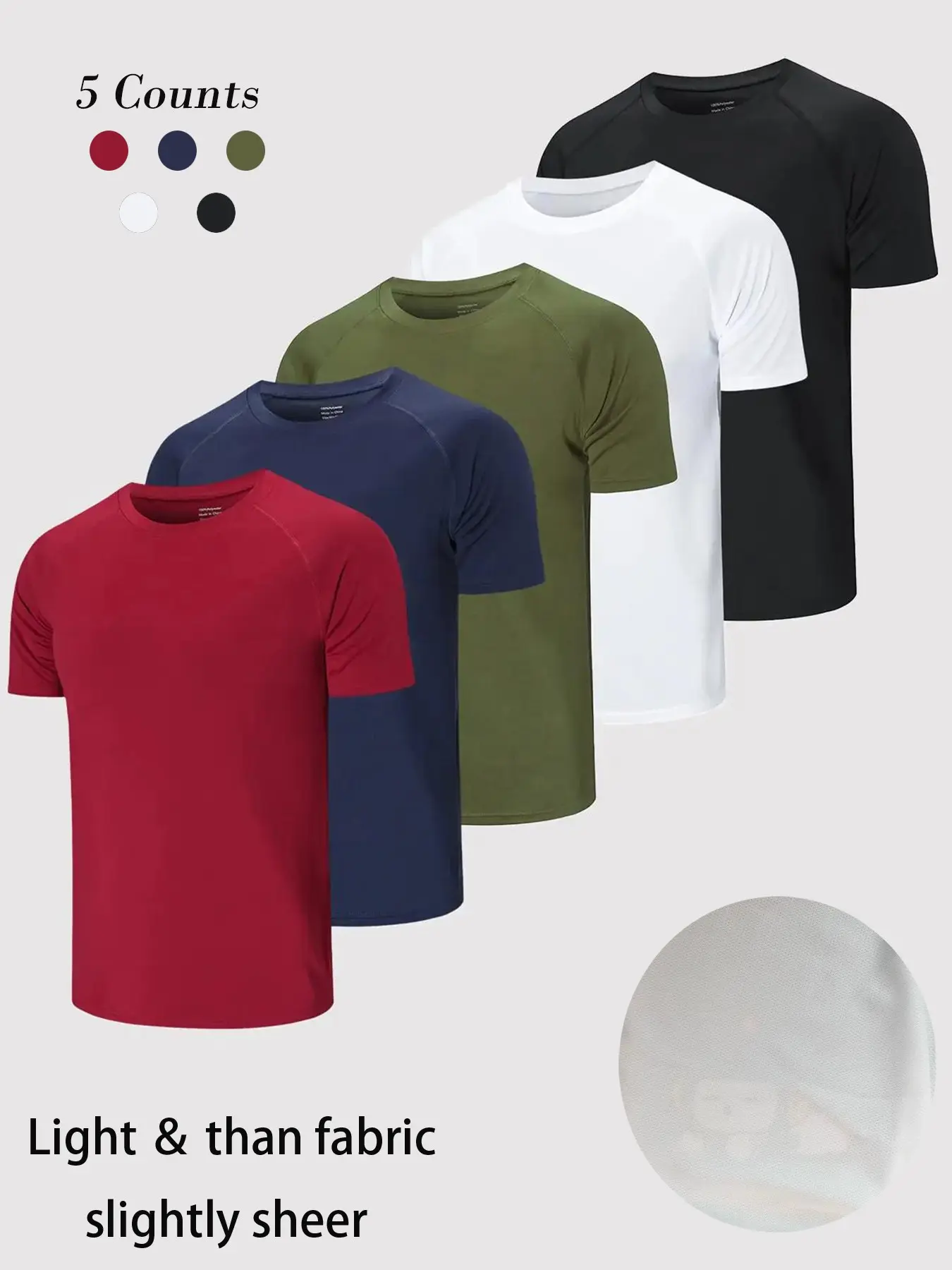 3/5 Pack Men's Short Sleeve Sport Round Neck Shirt, Breathable Cool Polyester T-Shirt, Ideal for Running Cycling Fitness, Quick Dry Casual Sports Top, Athletic Shirt, Athletic Tops, Athletic Clothes