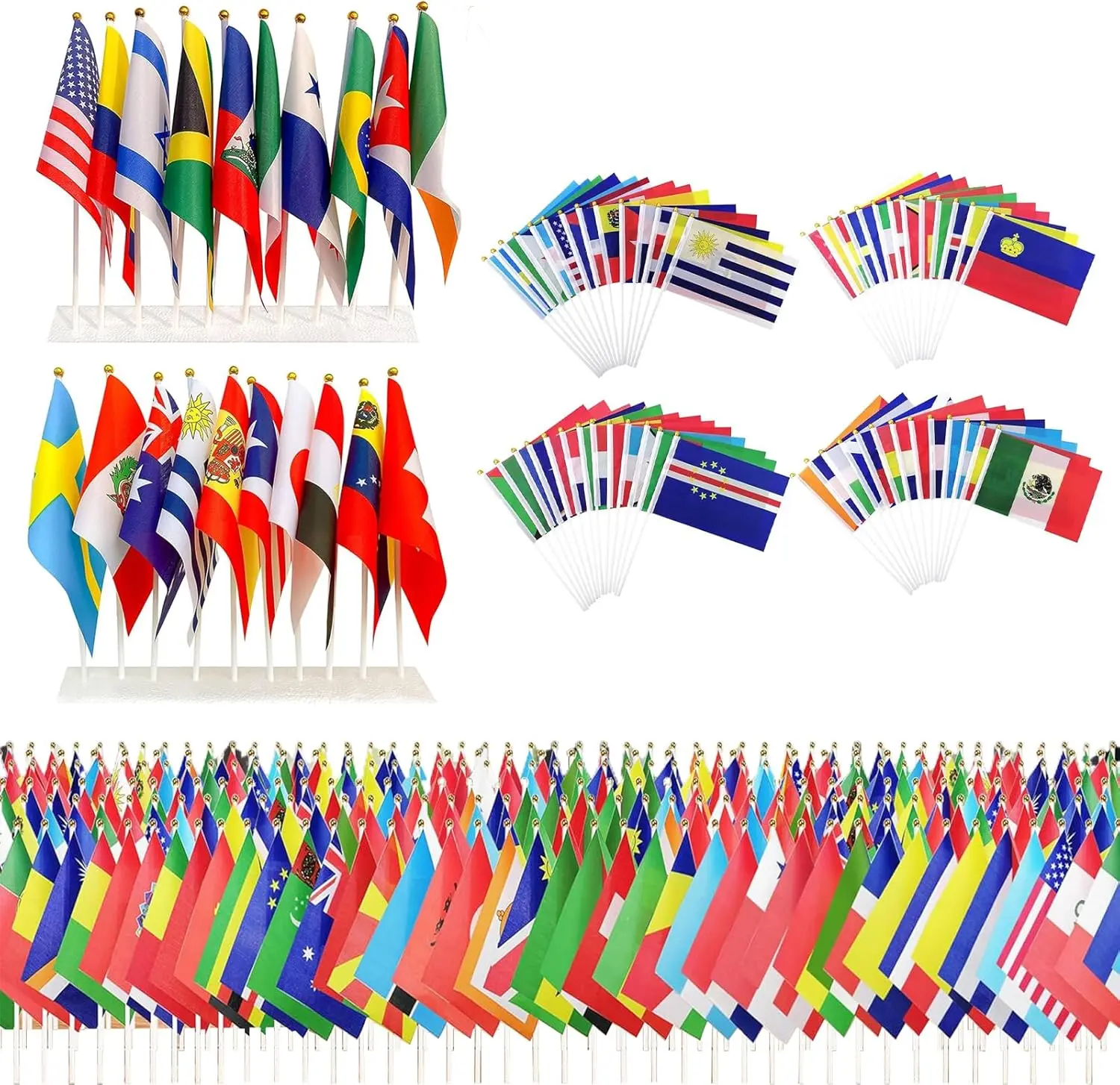 48PCS International Handheld Flags Set, Double-Sided Fabric Stick Flags with 11.8in Pole, Country Flags for Soccer Party, Sports Events, Classroom, Garden & Street Decorations