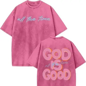 Men's & Women's Oversized 230gsm Heavyweight Washed T-Shirt GOD IS GOOD Double-Sided Graphic Print Retro Vintage Streetwear Loose Fit Round Neck Short Sleeve 100% Cotton Menswear Gradient t shirts women vintage graphic tees oversized tshirt women Stylish