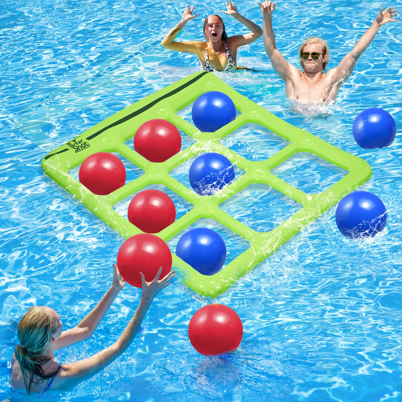 TICTAC SHOT Inflatable Tic-Tac-Toe Pool Toy Set with 10 Balls - Sports Multi-Player Poolside Games for Kids - Made for Pool Play, 2-10 Players, Summer Party Decorations & Fun
