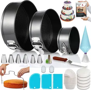 100PCs Cake Pan Sets for Baking -with 3 Nonstick Springform Pans (4, 7, 9 Inch), Piping Tips, Cake Leveler – Multifunctional Cheesecake Pan, Baking Pans Set