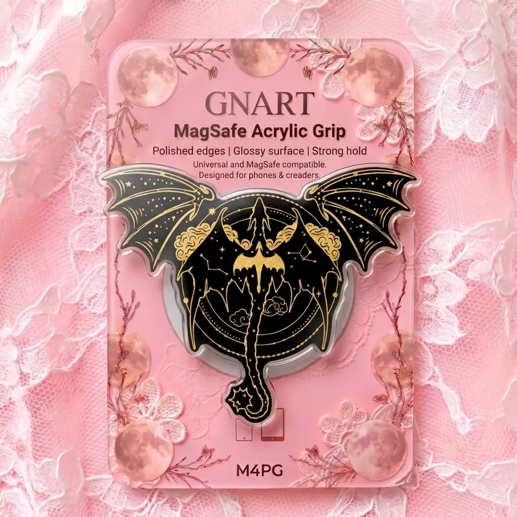 Gothic Dragon Magnetic Phone Grip Black Gold Celestial Universe Phone Stand Acrylic Mystic Dragon Wing Phone Holder Whimsical Astrology Mobile Accessory Unique Goth Gift