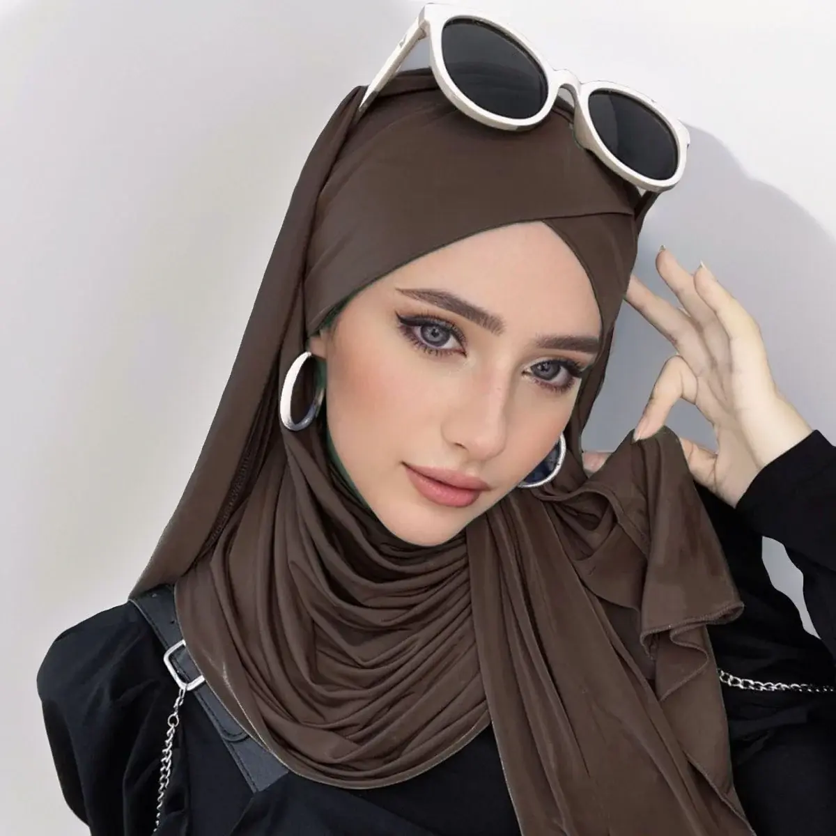 NisaModest Women's Solid Crinkle Stretchable Hijab - Single-Layer, Cross-Style Draping Head Scarf, Cross-Stretch Fashion Accessory for Modest Wear, Modesty Hijab, Muslim Headscarf Cover