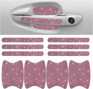 10PCS Bling Car Door Handle Anti-Scratch Sticker, Universal Car Doors Handles Protective Cover, Shiny Rhinestone Auto Decor Accessories for Women (Pink)