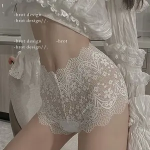 Sexy Lace Boxers Women's Underwear Hollow Seamless Ultra-Thin Pure Hot French Mid Waist Girl Boxers