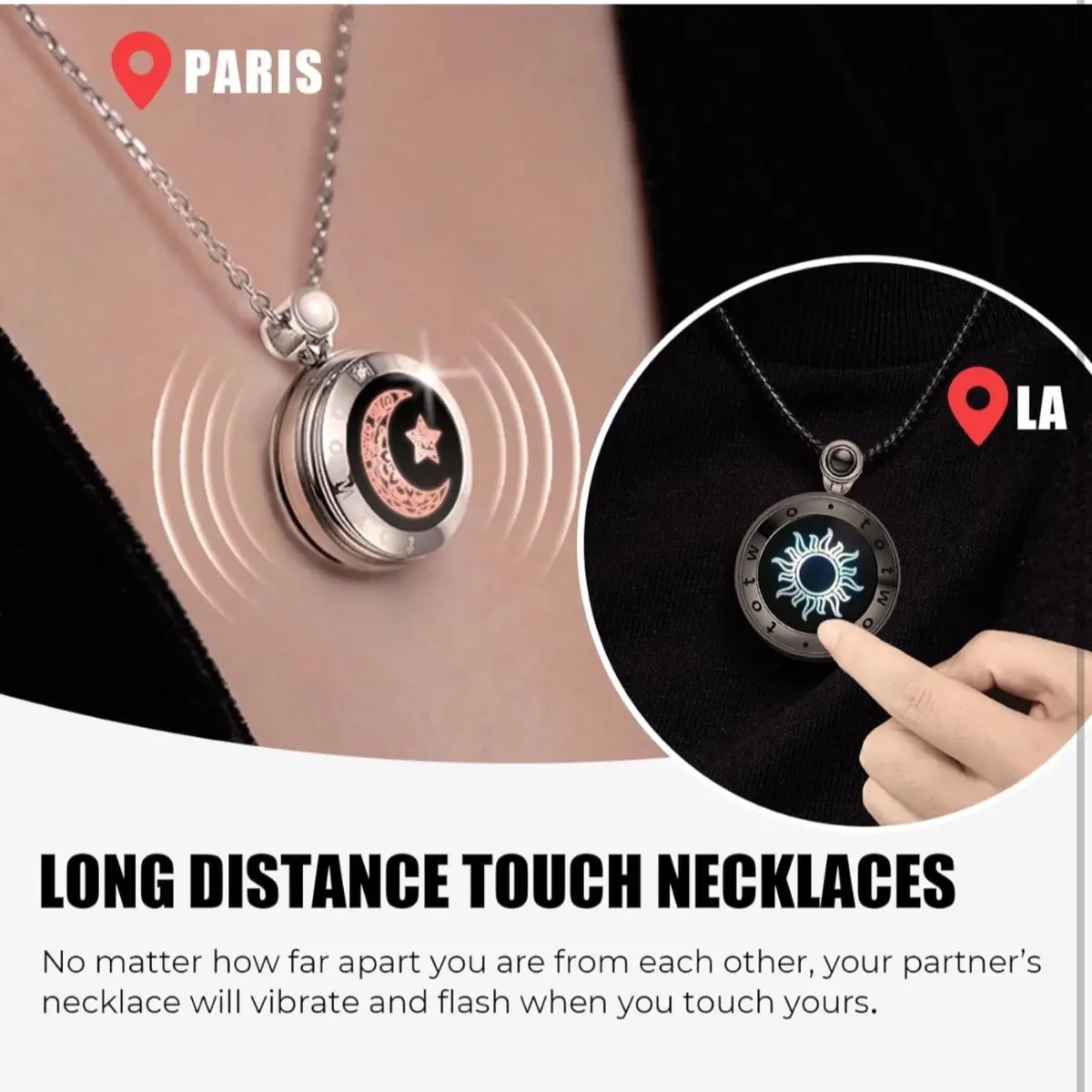 TOTWOO Sun & Moon Touch Pendant with Agate Necklace - Black Sun+Rose Gold Moon
