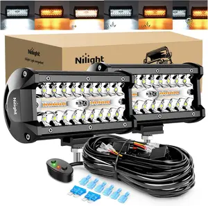 Nilight 2PCS 6.5In 120W LED Work Light Bar - Amber White Strobe Module, 6 Modes, Memory Recall, 16AWG 2-Lead Wiring Harness Kit, Aluminum Housing for Off-Road Truck, SUV, Led Lights Car, Strobe Light Module