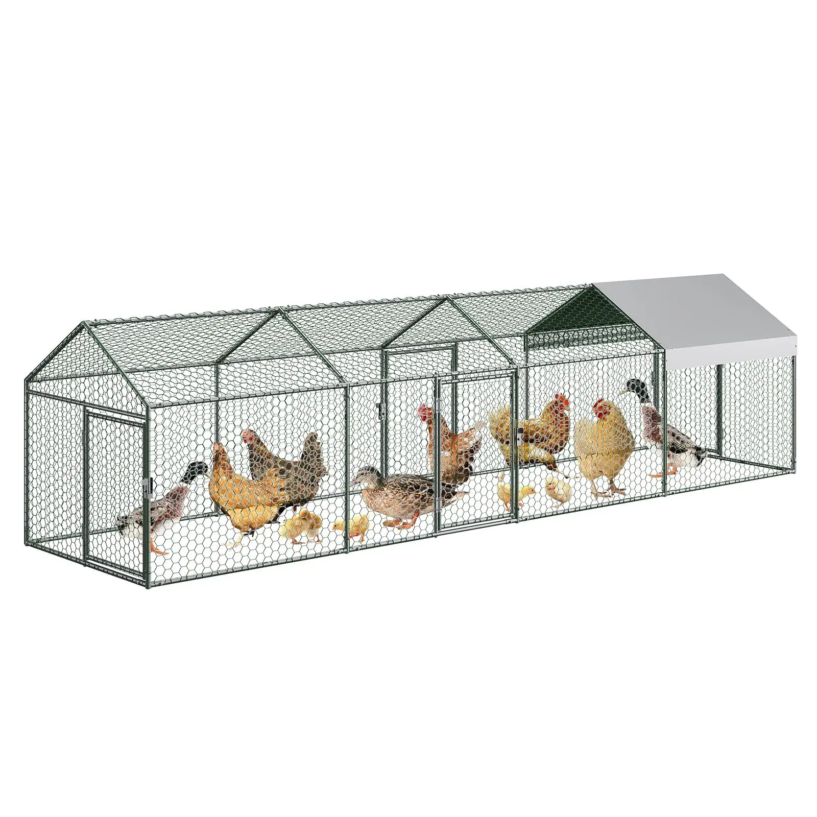 Metal Chicken Coop, Chicken Runs for Yard with Waterproof and Anti-UV Cover, Portable Chicken Coop for Outdoor, Rabbit, Duck, Silver