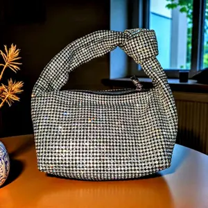 Jewel Studded Knotted Handbag with Rhinestone (Gold & Silver). NO RETURN NO EXCHANGES