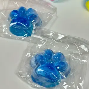 Blue Shining Clear Cat Paw Squeeze Toys Taba Squishy Cat Paw Toy, 3 Inch Big Handmade Taba Squishy Big Cat Paw Silicone Squeeze Toys Fidget Toy for Stress Relief, Squishy Toys for Adults(Blue Shining)