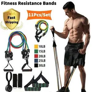 Portable Fitness Resistance Band Set, Home Gym Exercise Bands, Elastic Workout Straps, 11-Piece Training Equipment Kit, Durable Elastic Bands, Fitness Accessories
